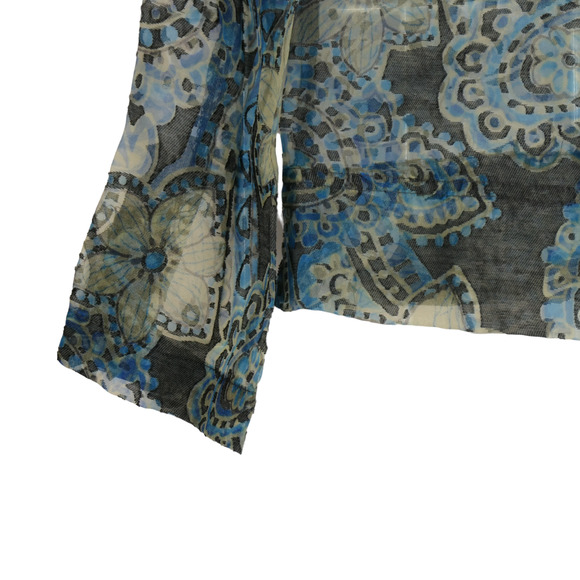 Bamboo Traders Blouse Womens Large Brown Floral Sheer Linen Blend Burnout Top - Picture 7 of 9